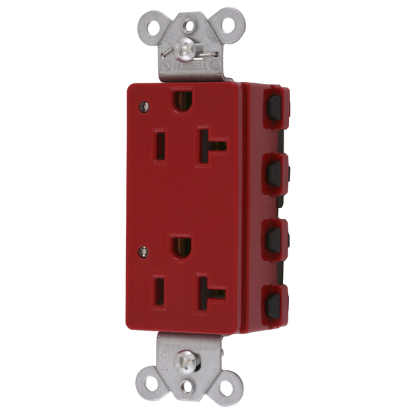 Hubbell Wiring Device-Kellems Straight Blade Devices, Receptacles, Style Line Decorator Duplex, SNAPConnect, LED Indicator, 20A 125V, 2-Pole 3-Wire Grounding, 5-20R, Nylon, Red SNAP2162RL